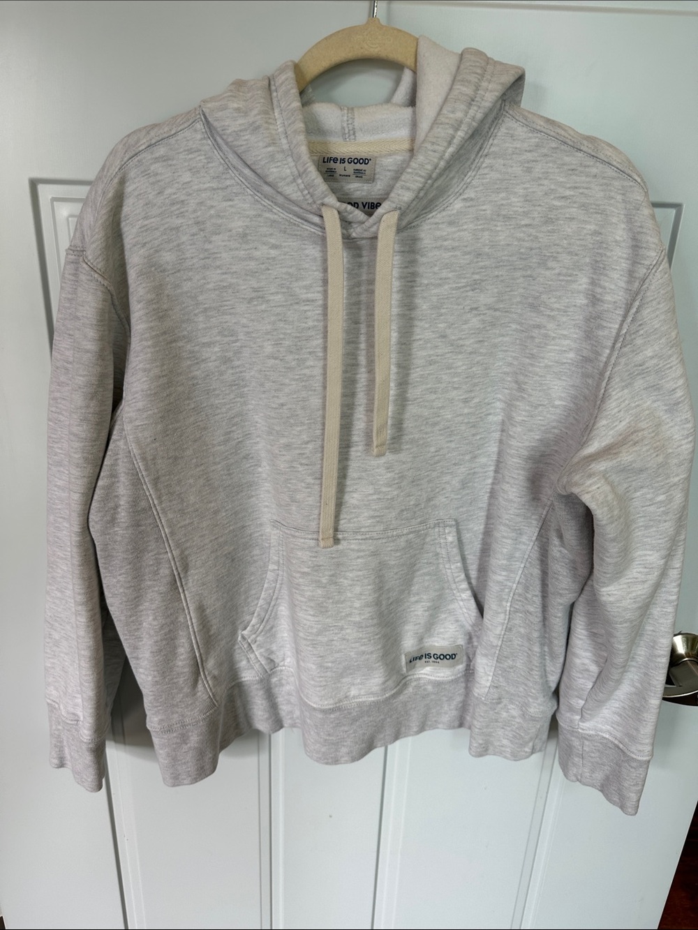Life Is Good Women's Heather Light Gray Pullover Hoodie Heavy Cotton Hoody Large